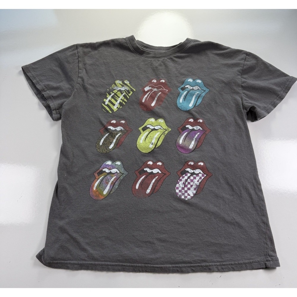 The Rolling Stones‎ T-Shirt Gray Short Sleeve Graphic Band Tee 9 Tongues Out Med